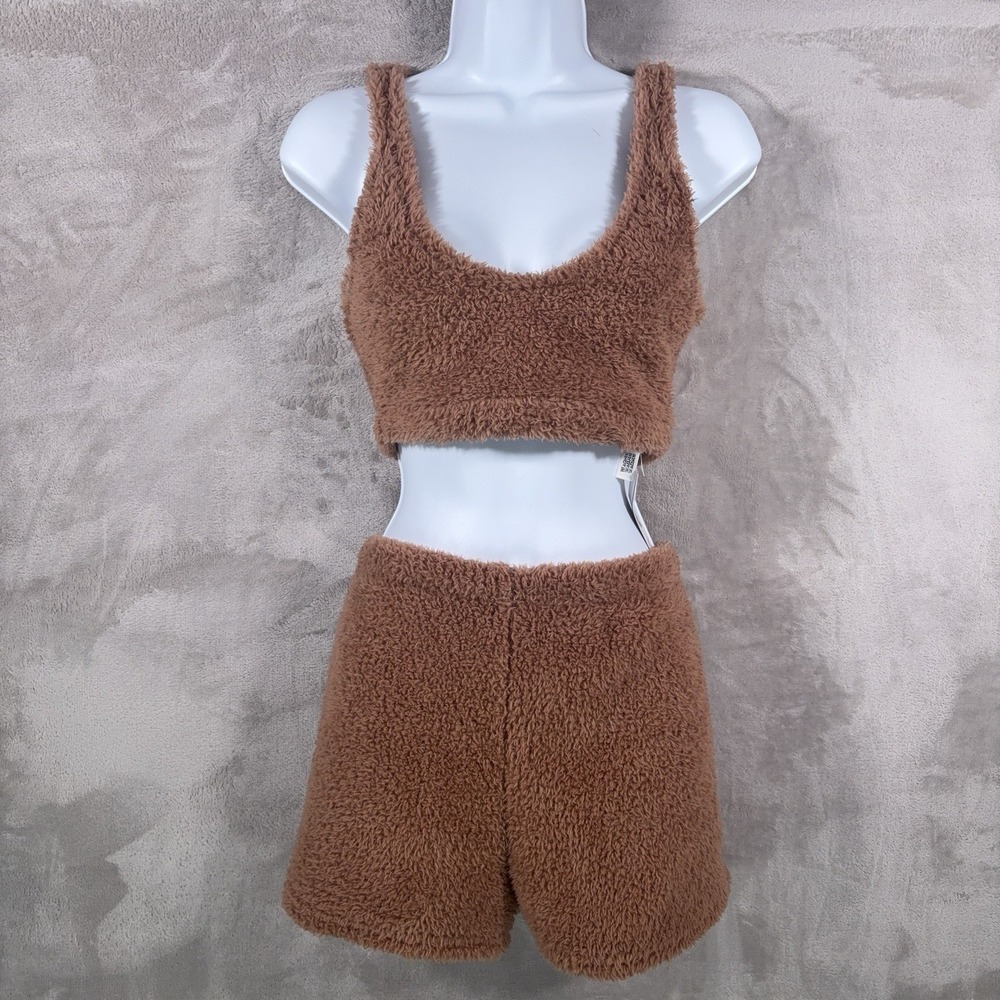 Victoria's‎ Secret PINK Pajama Set Womens M/L Brown Teddy Fleece Lounge